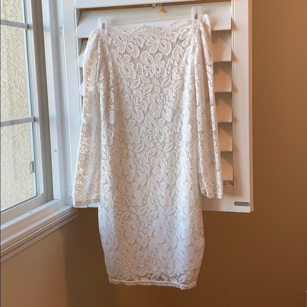 Off the shoulder white lace dress